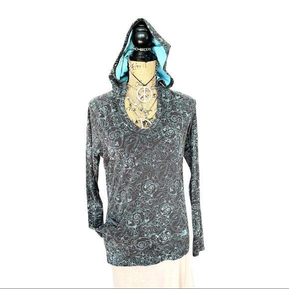 THE NORTH FACE women's printed sun hoodie gray & turquoise size M- MEDIUM - Picture 1 of 16